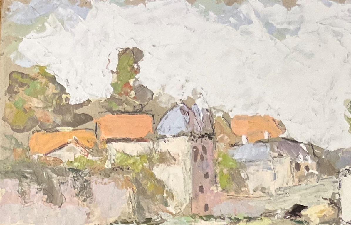 Pittura a olio impressionista francese raffigurante una veduta fluviale di Saint-Savin-sur-Gartempe in vendita 1