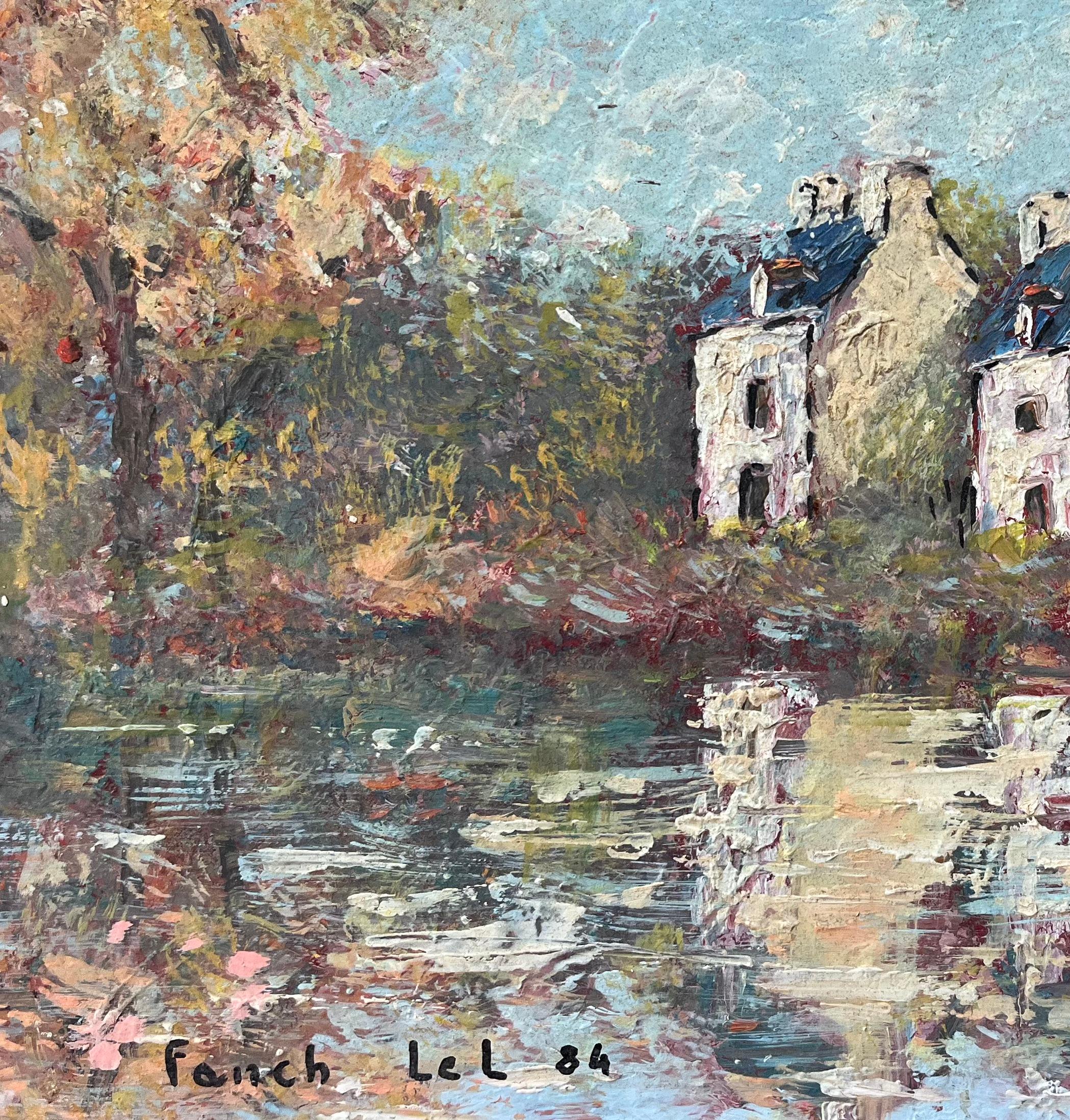 Titolo: Pittura a olio impressionista francese con case rustiche immerse nel fogliame autunnale
Di Fanch Lel (francese, nato nel 1930)
Dimensioni: 11 x 13,75 pollici (altezza x larghezza)
Firmato: Yes One
Pittura a olio su tavola, senza