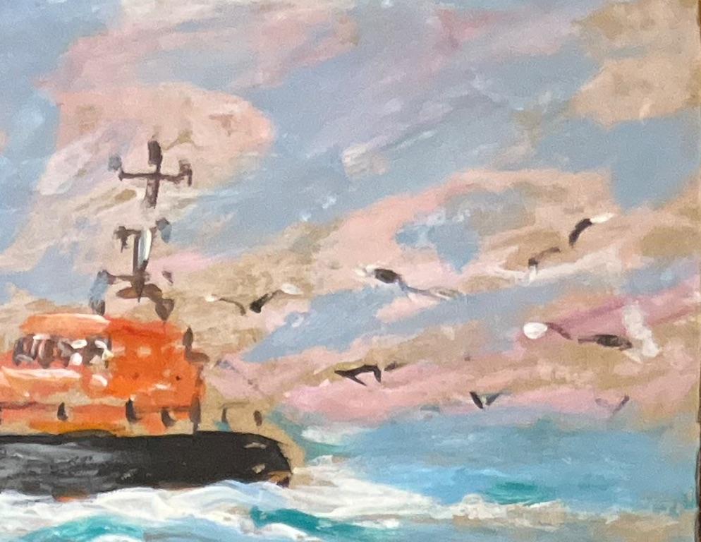 French Impressionist Oil Painting of SAR Ship at Sea For Sale 2
