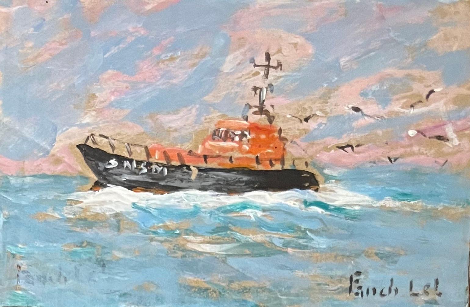 Fanch Lel Figurative Painting - French Impressionist Oil Painting of SAR Ship at Sea