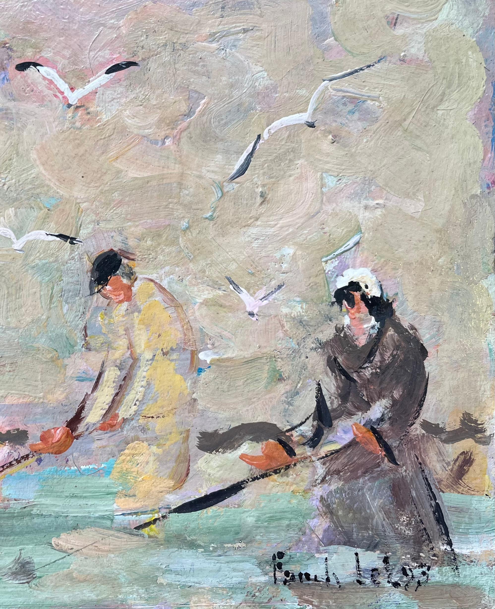 Französisches impressionistisches Ölgemälde von Seeigeln mit Gulls im Flug, Ölgemälde (Impressionismus), Painting, von Fanch Lel