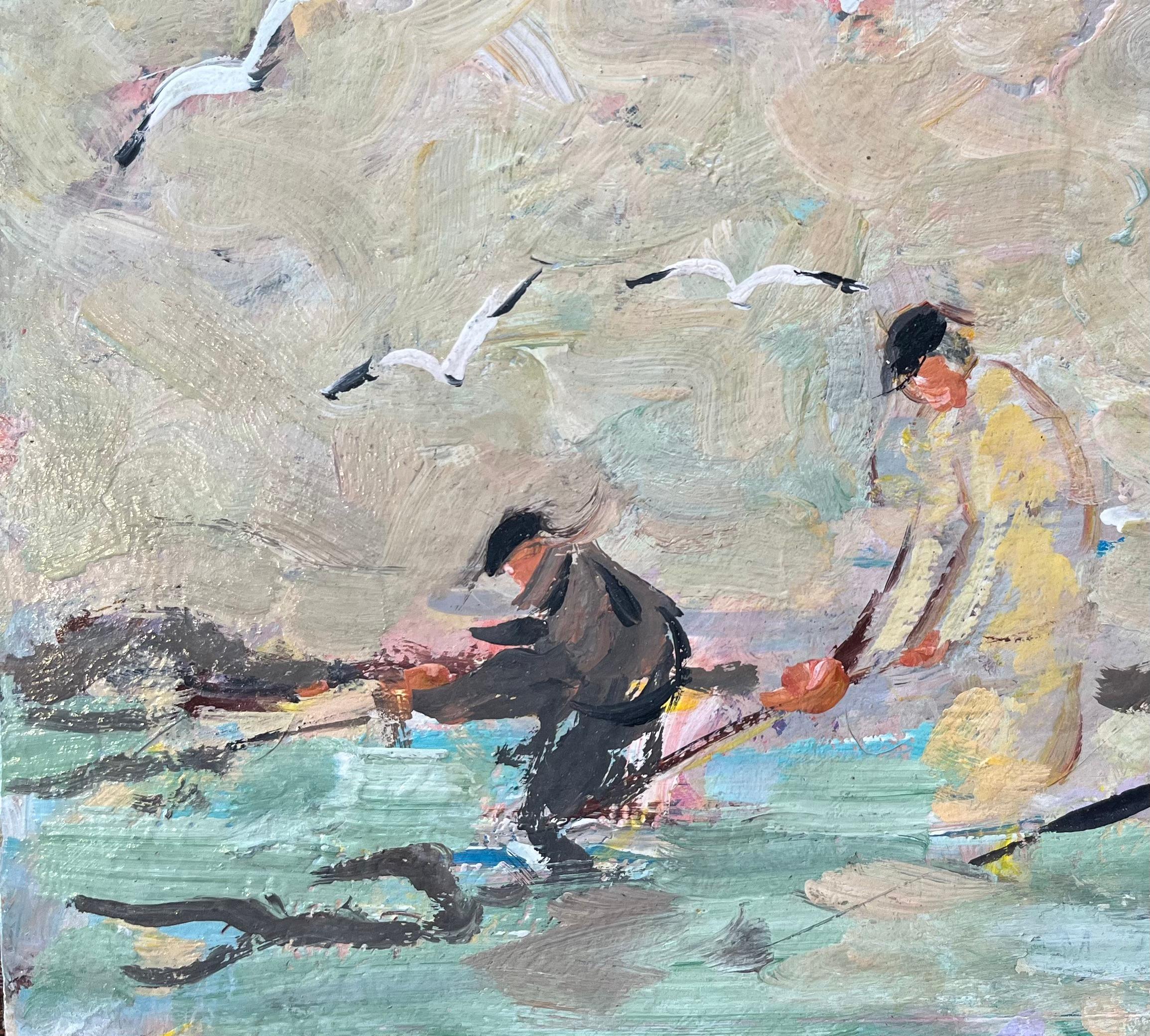 Französisches impressionistisches Ölgemälde von Seeigeln mit Gulls im Flug, Ölgemälde im Angebot 1