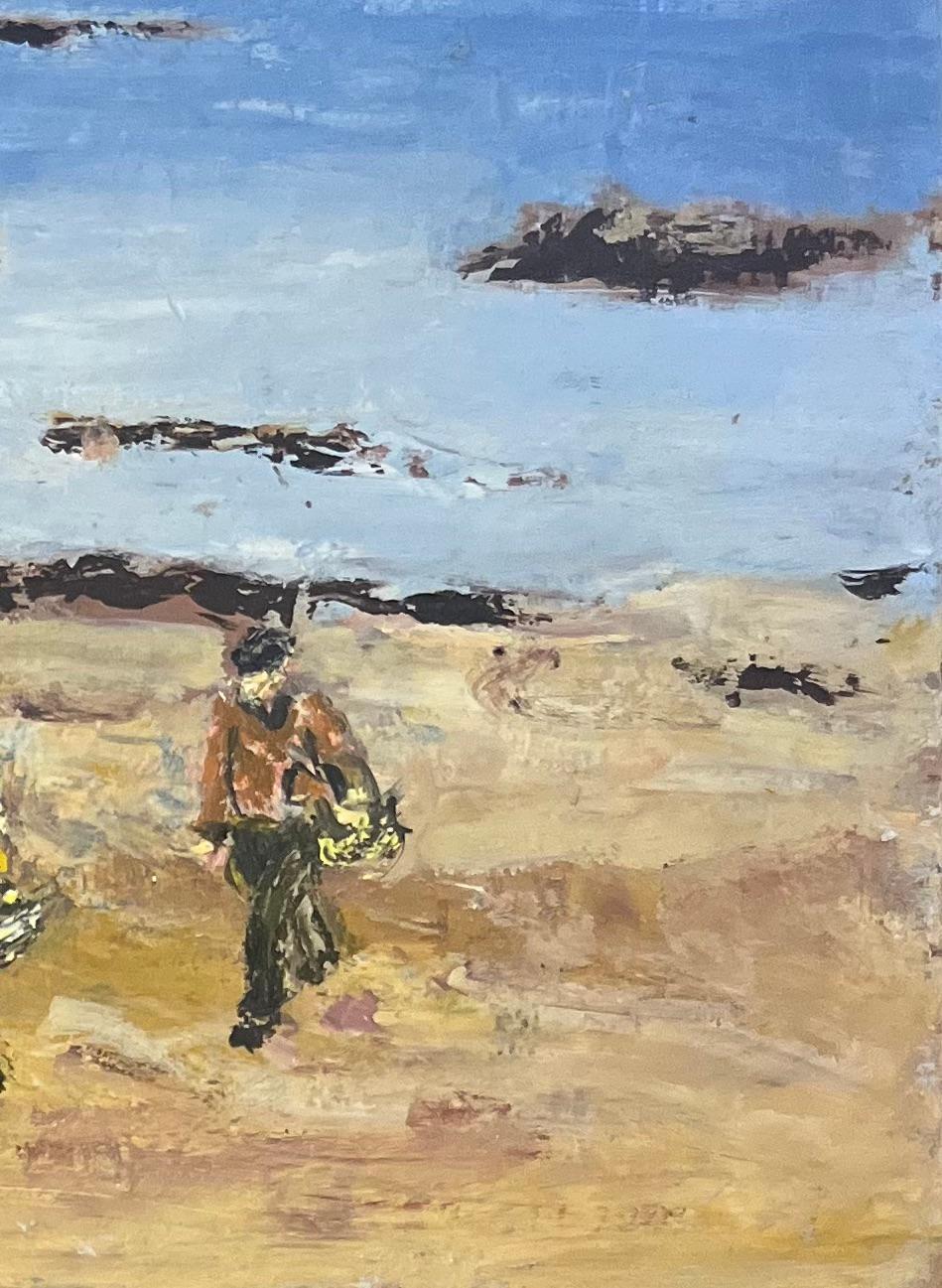 Pintura al óleo impresionista francesa de mariscadoras junto a la costa - Painting Impresionista de Fanch Lel