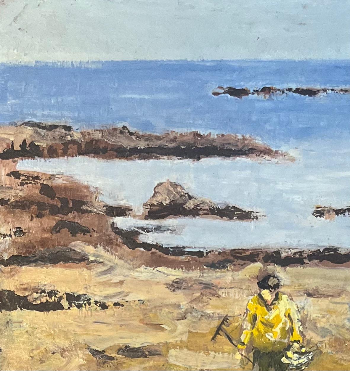 Pintura al óleo impresionista francesa de mariscadoras junto a la costa en venta 1