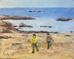 French Impressionist Oil Painting of Shellfish Gatherers by the Shoreline