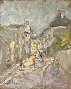 Vintage French Impressionist Oil Painting of Street Scene in Montmartre with Figures