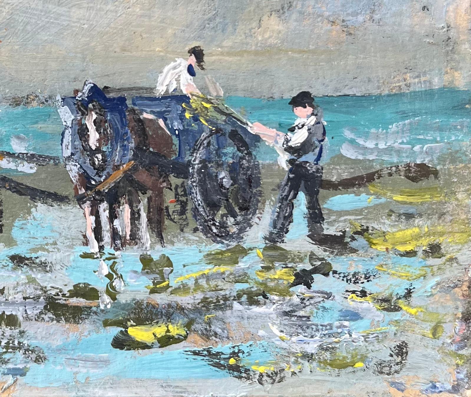French Impressionist Oil Painting of Traditional Seaweed Harvesting Scene For Sale 2
