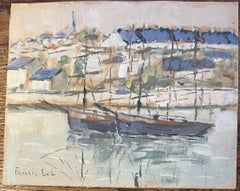 French Impressionist Oil Painting of Tranquil Sailboats Along the Riverside