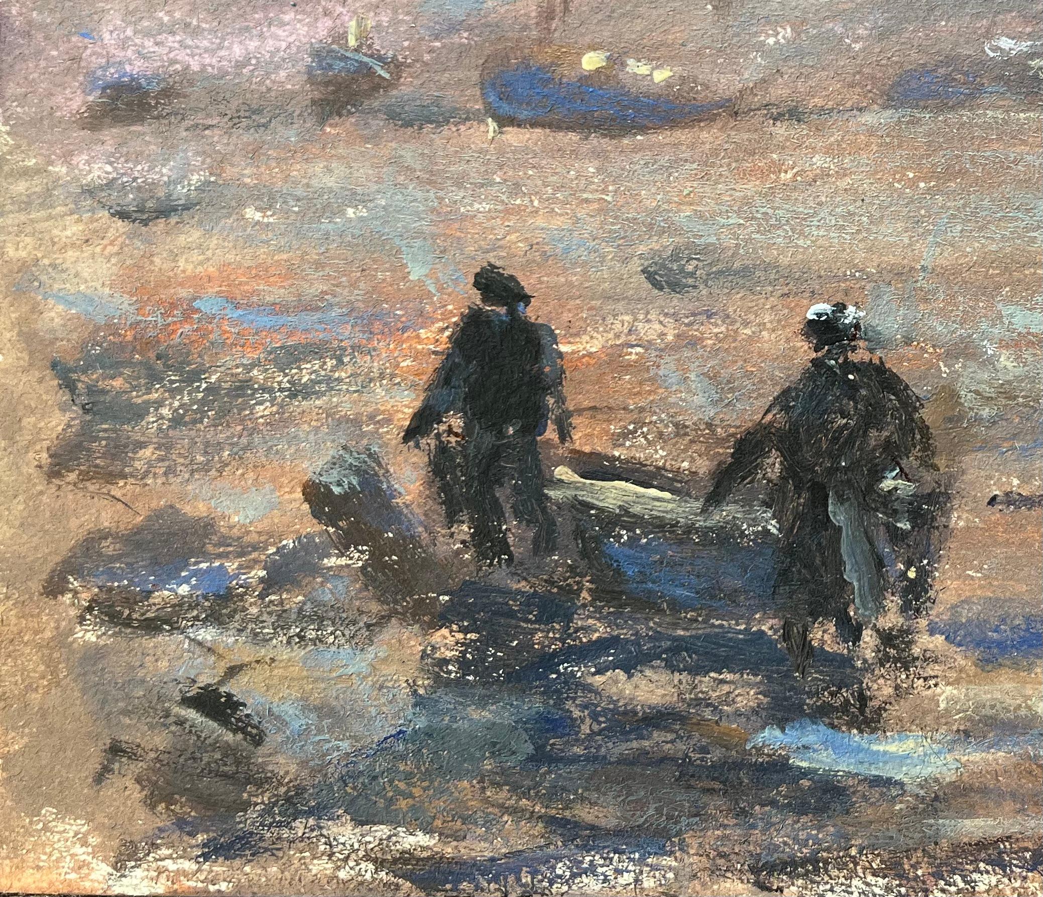 Französisches impressionistisches Ölgemälde von Twilight Gathering at Erquy, im Impressionismus – Painting von Fanch Lel