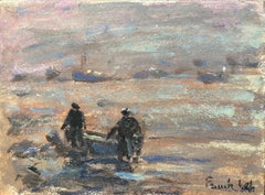French Impressionist Oil Painting of Twilight Gathering at Erquy