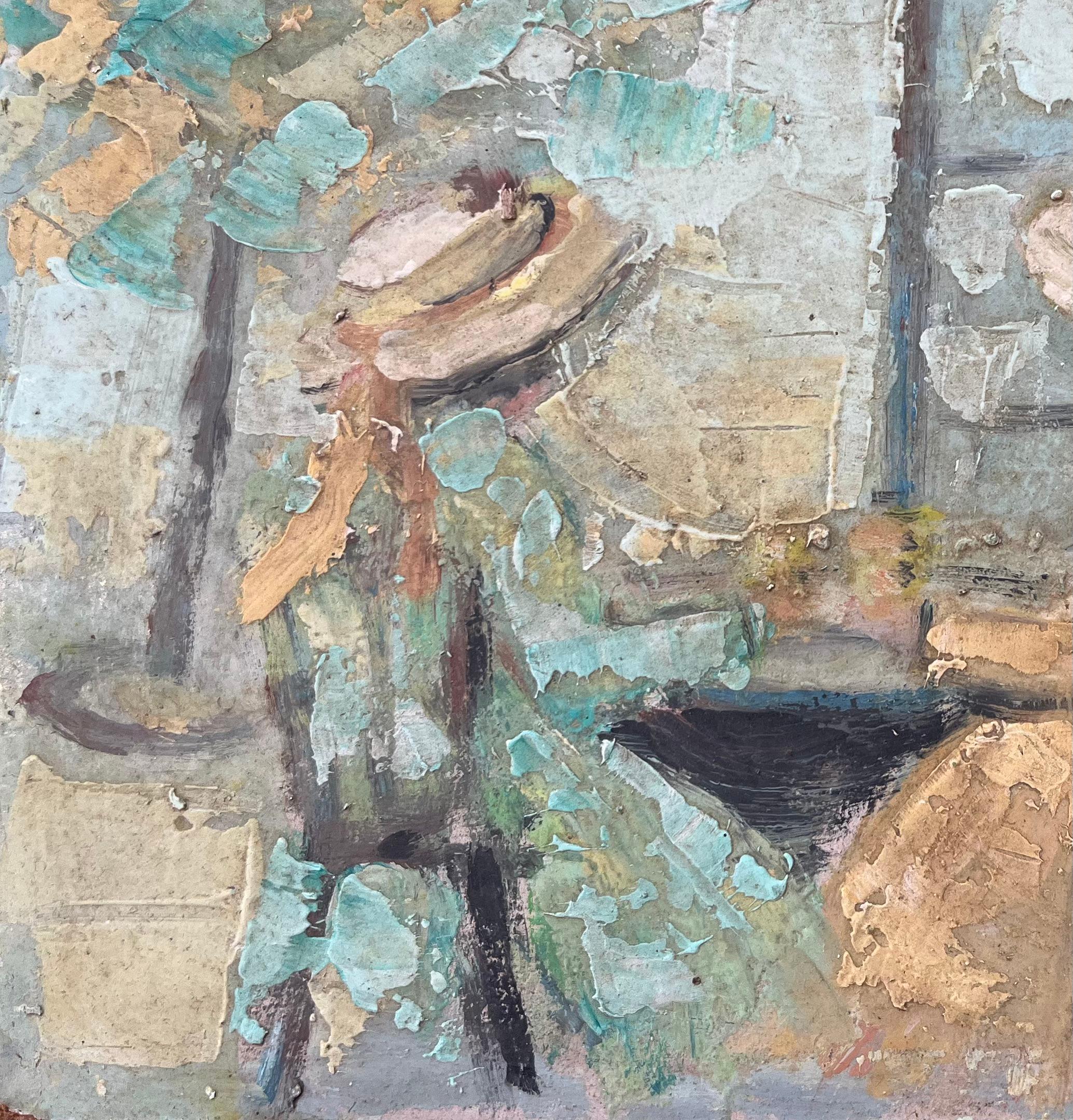 French Impressionist Oil Painting of Two Figures Seated on an Outdoor Terrace For Sale 1