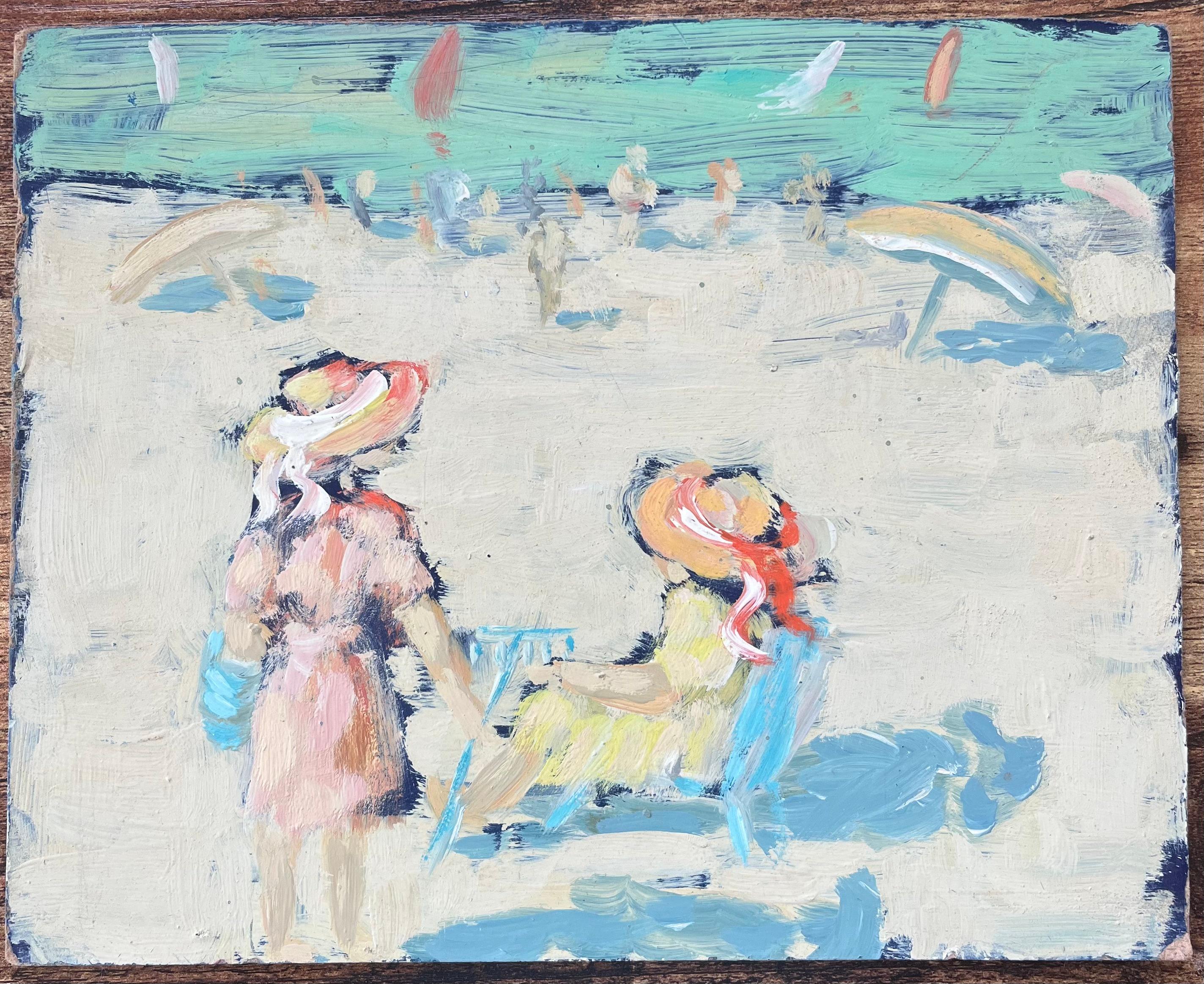 Óleo impresionista francés de dos mujeres en la playa - Painting de Fanch Lel