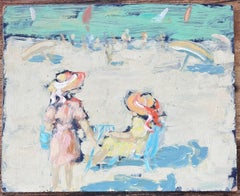 French Impressionist Oil Painting of Two Women at the Beach
