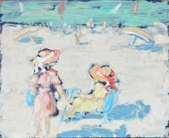 Französisches impressionistisches Ölgemälde zweier Frauen am Strand, Impressionismus
