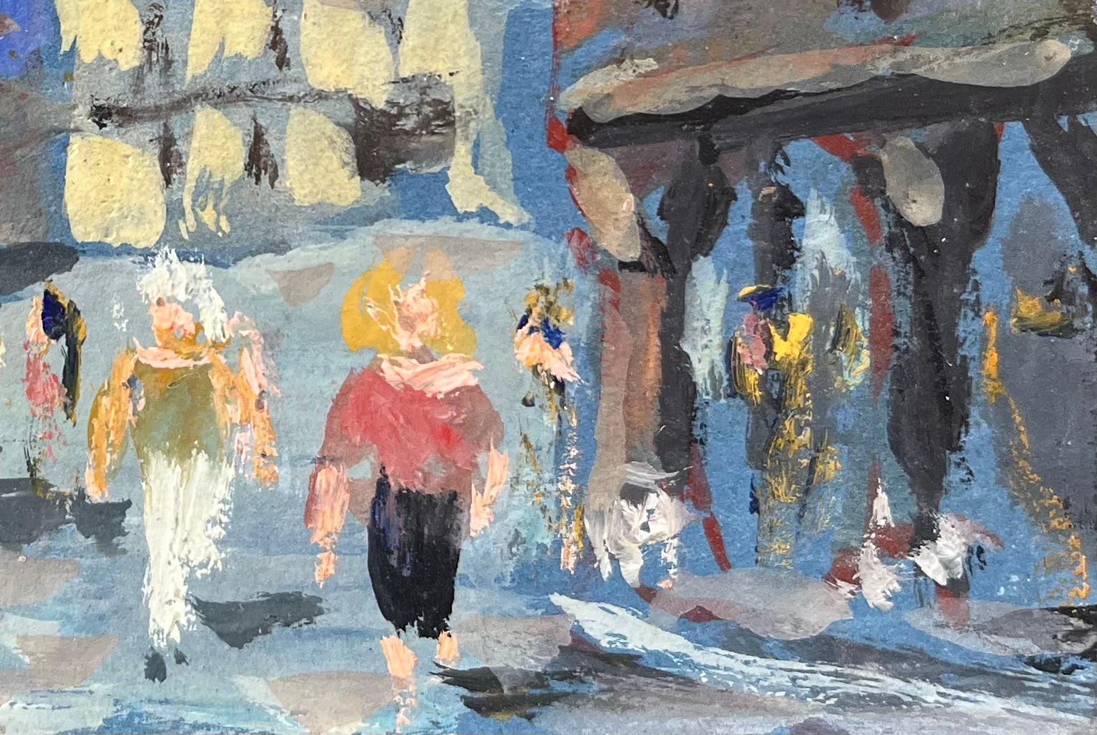 Quadro a olio dell'Impressionismo francese con varie figure che passeggiano a Dinan - Figurative Painting Grigio di Fanch Lel