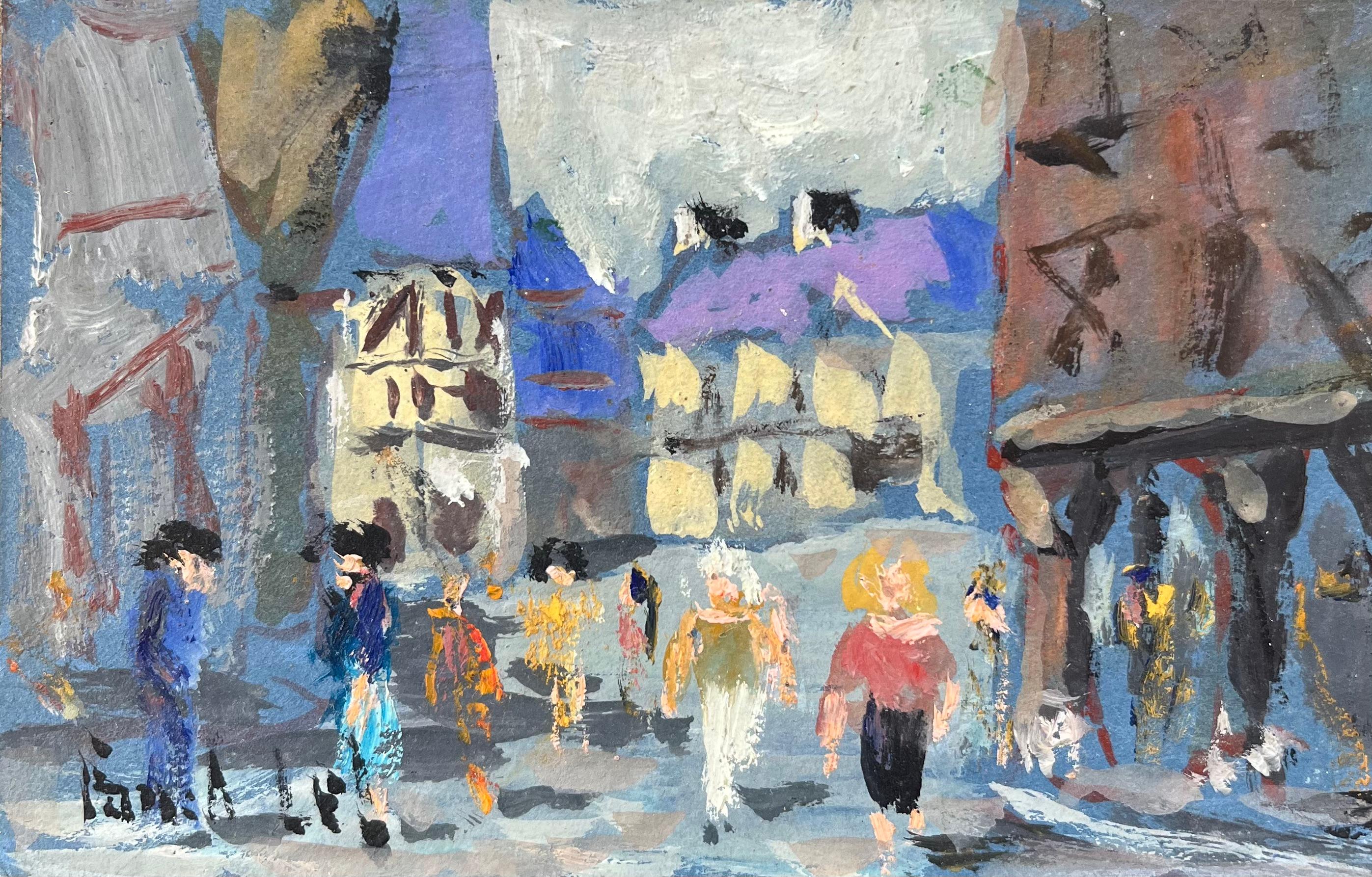 Figurative Painting di Fanch Lel - Quadro a olio dell'Impressionismo francese con varie figure che passeggiano a Dinan