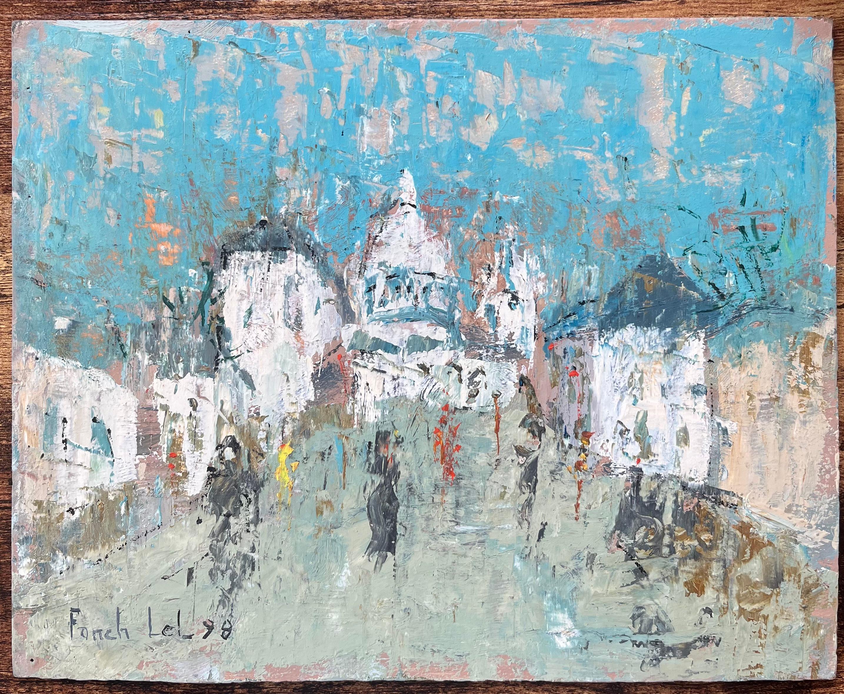 Quadro a olio dell'Impressionismo francese raffigurante Veduta del vecchio ponte di Espalion, Aveyron - Painting di Fanch Lel