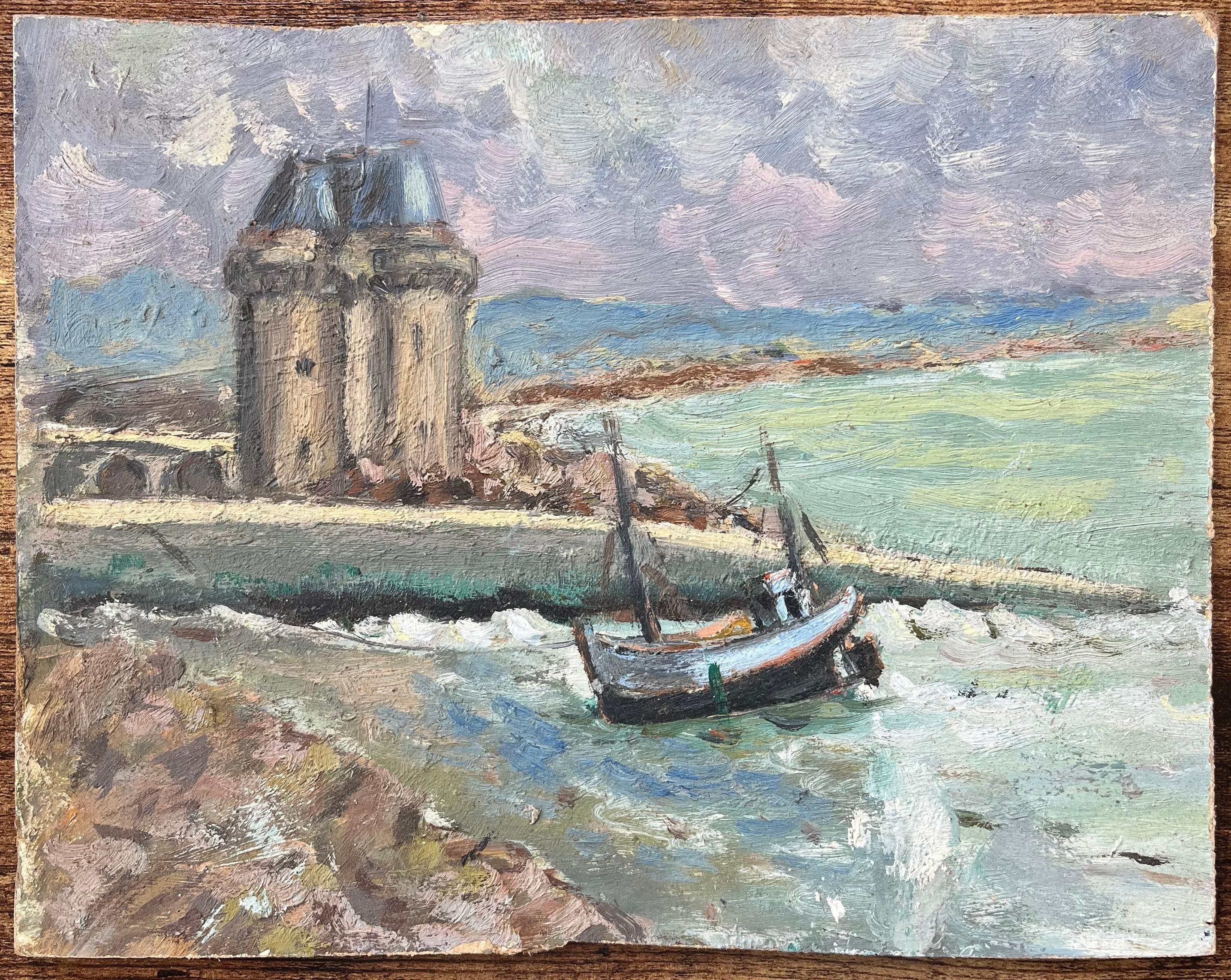 Französischer Impressionist Ölgemälde von Blick auf den Vauban-Turm, Camaret-sur-Mer – Painting von Fanch Lel