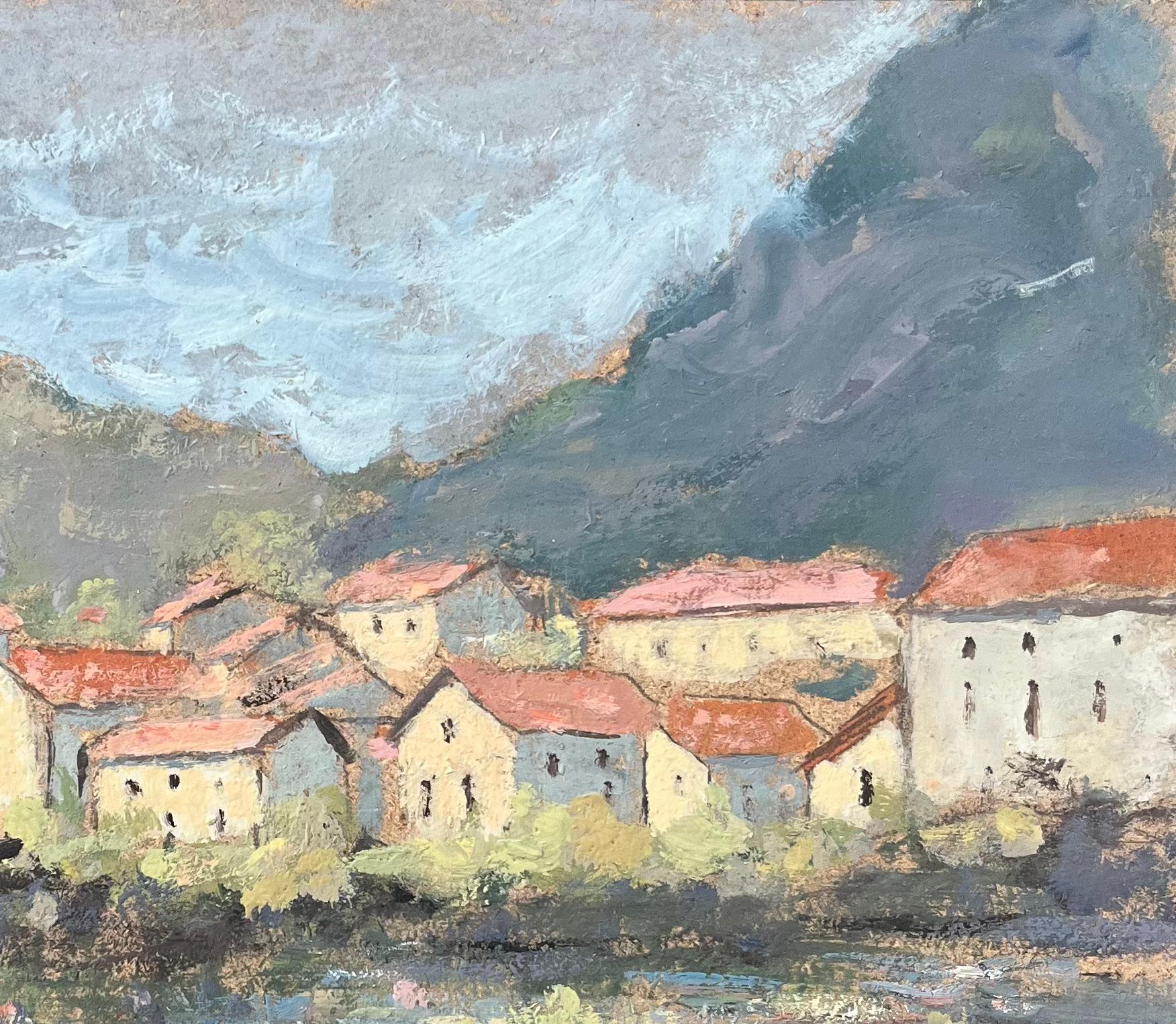 Quadro a olio impressionista francese del villaggio di Laroque, Aveyron, Francia in vendita 1