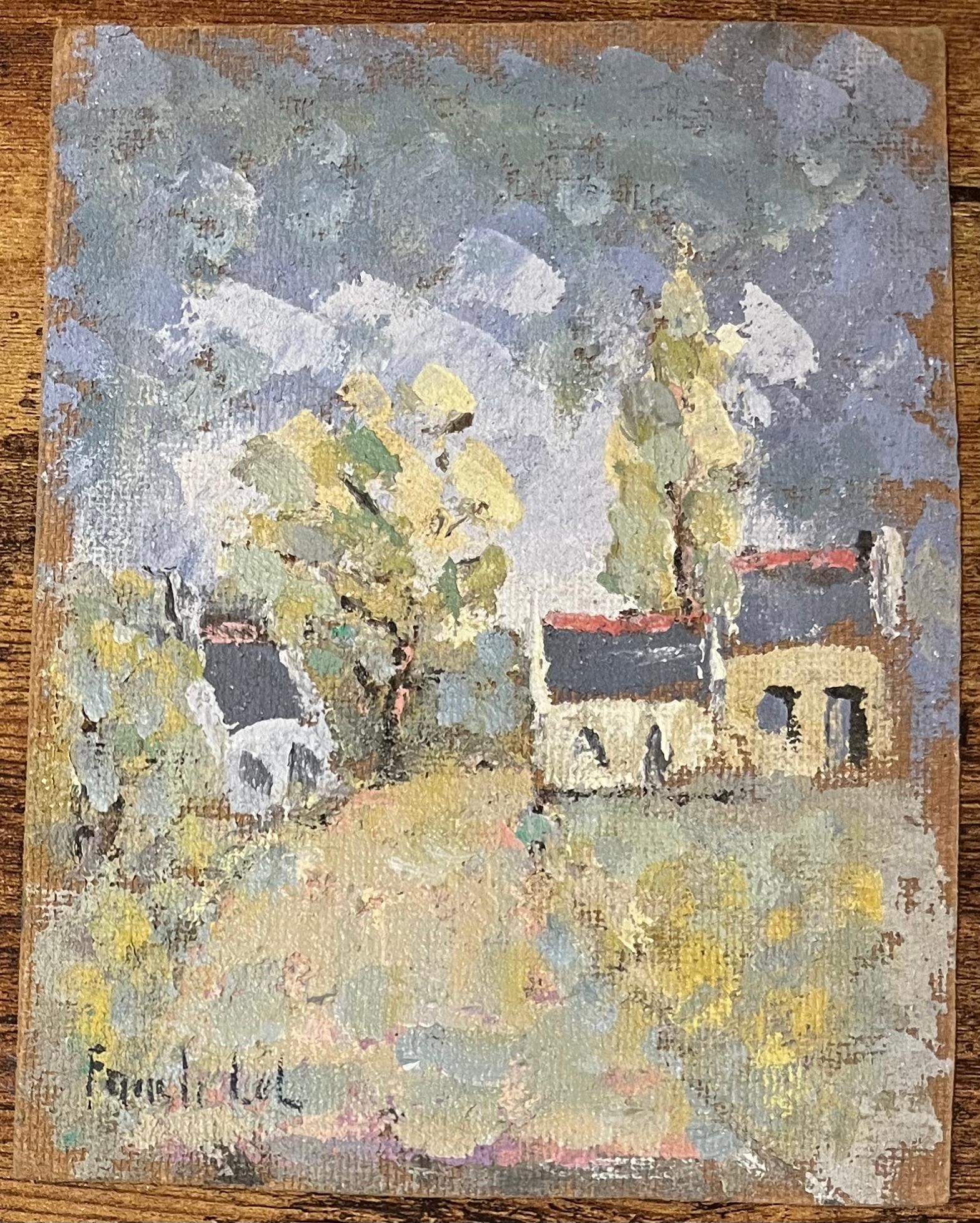 Pintura al óleo impresionista francesa de pueblo en la campiña bretona - Painting de Fanch Lel