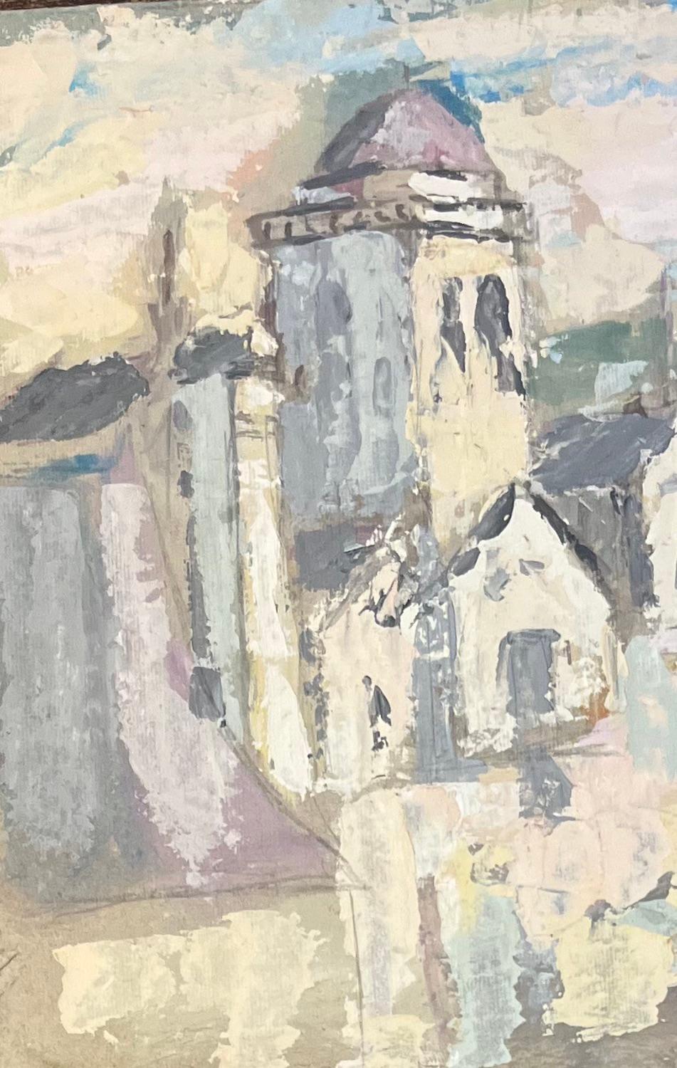 Pittura a olio impressionista francese raffigurante un villaggio di ombre in luce pastello - Painting Impressionismo di Fanch Lel