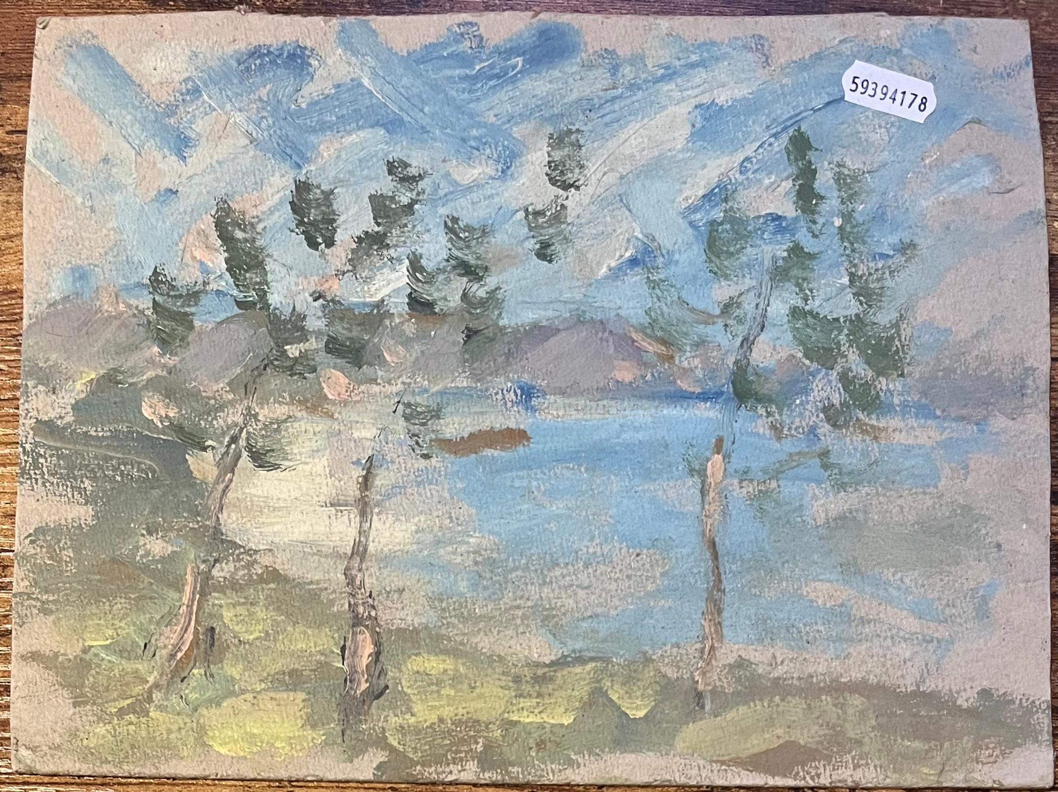 Pittura a olio impressionista francese raffigurante un villaggio di ombre in luce pastello in vendita 1