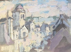 French Impressionist Oil Painting of Village of Shadows in Pastel Light