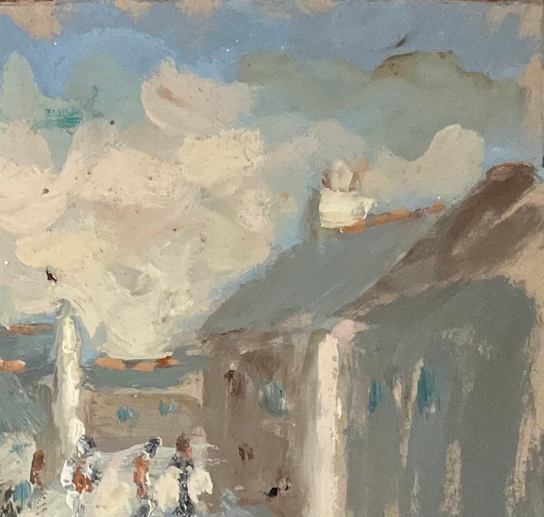 French Impressionist Oil Painting of Village Scene with Strolling Figures For Sale 3