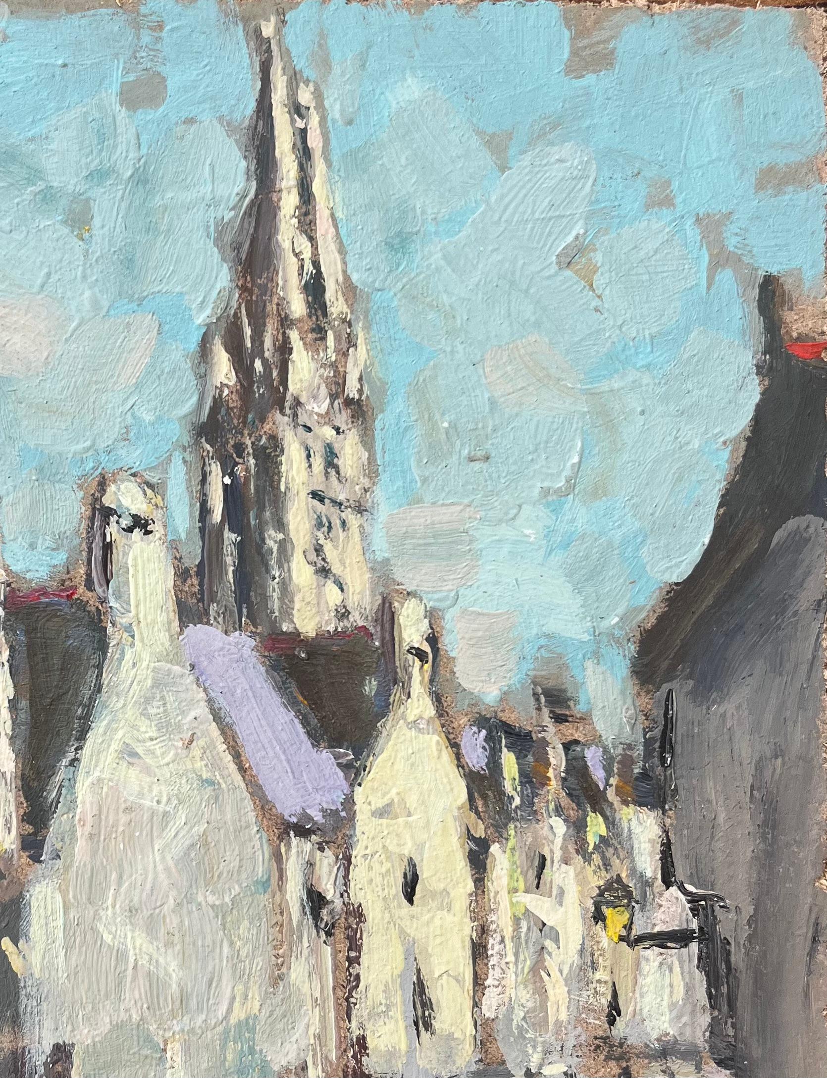 Quadro a olio impressionista francese con veduta del villaggio di Espalion, Aveyron in vendita 1