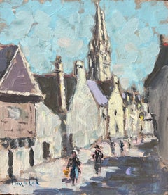French Impressionist Oil Painting of Village View in Espalion, Aveyron