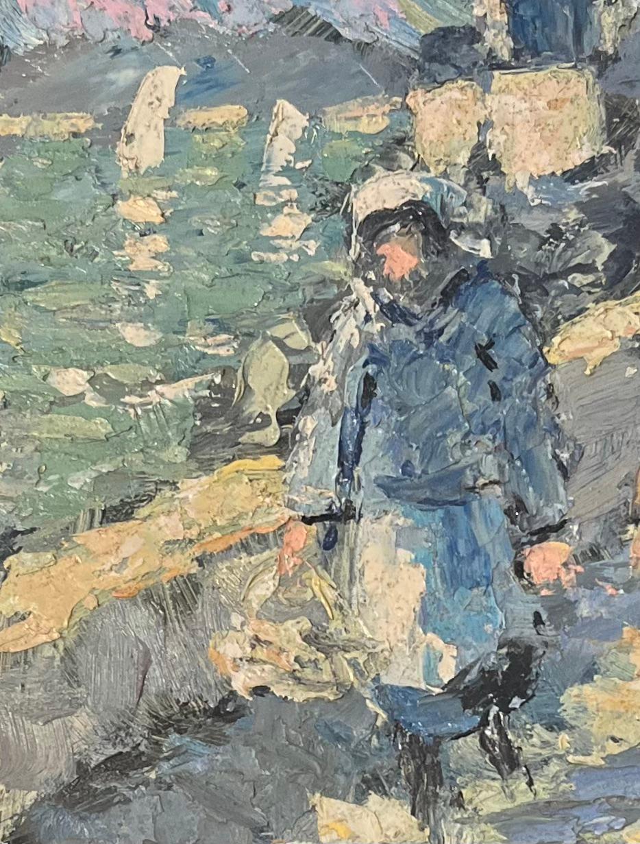 French Impressionist Oil Painting of Windy Walk along the Coastal Path For Sale 1