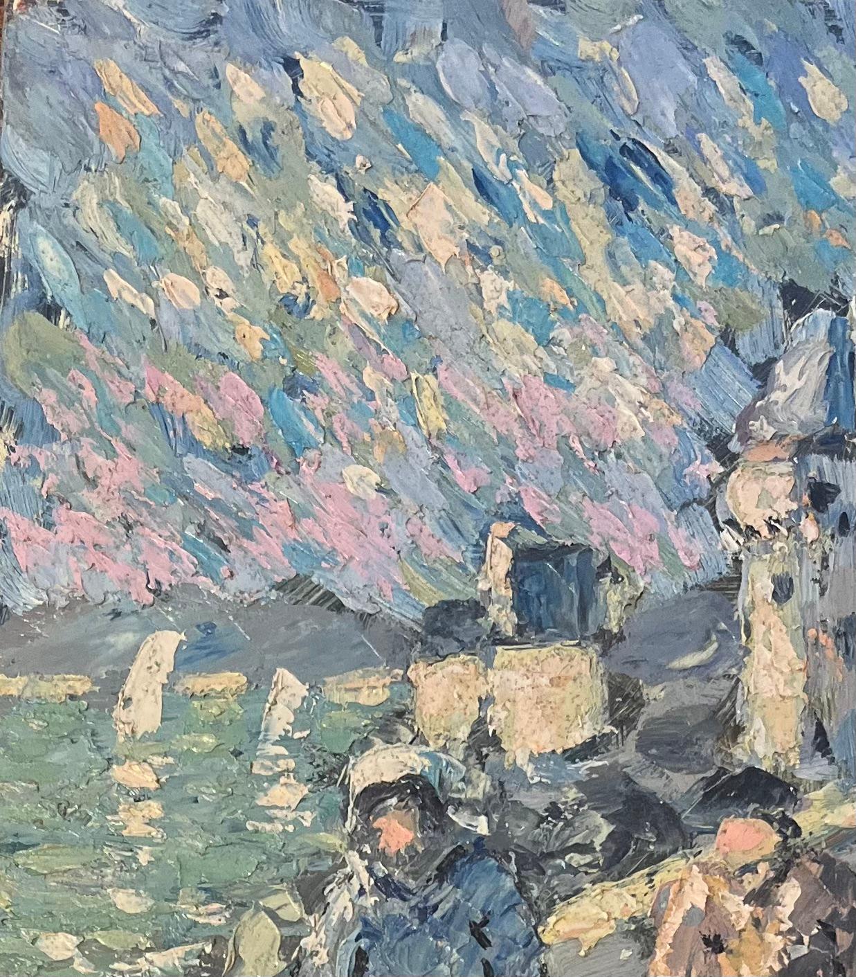 French Impressionist Oil Painting of Windy Walk along the Coastal Path For Sale 3