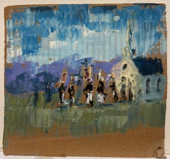 French Impressionist Outdoor Church Service Summer Landscape
