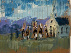 Service d'église extérieur impressionniste français - Paysage d'été