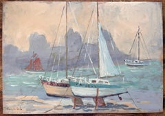 French Impressionist Painting of Boats on the Beach at Dinard