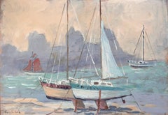 French Impressionist Painting of Boats on the Beach at Dinard