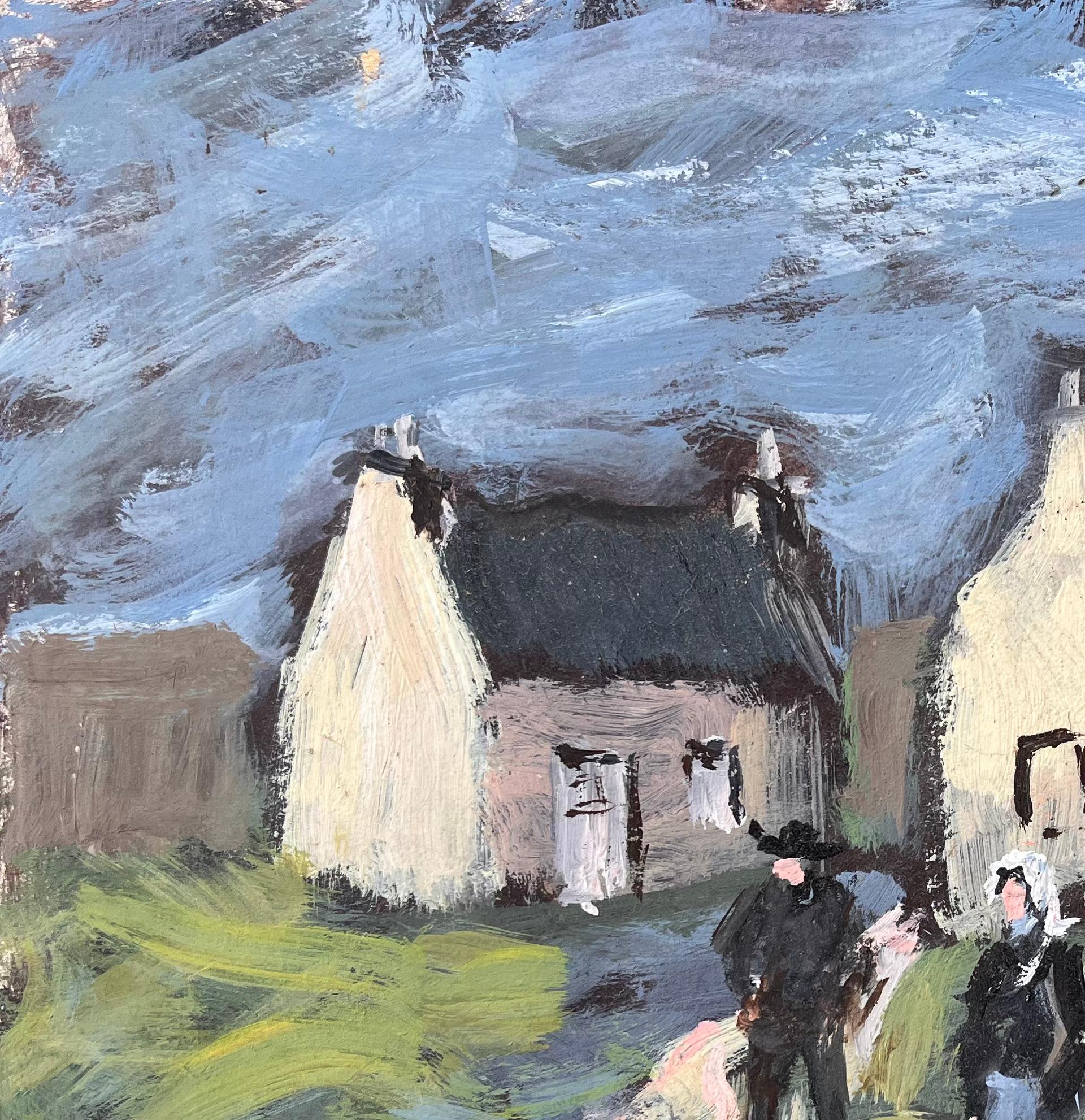 Peinture impressionniste française d'un village breton avec une robe traditionnelle - Impressionnisme Painting par Fanch Lel