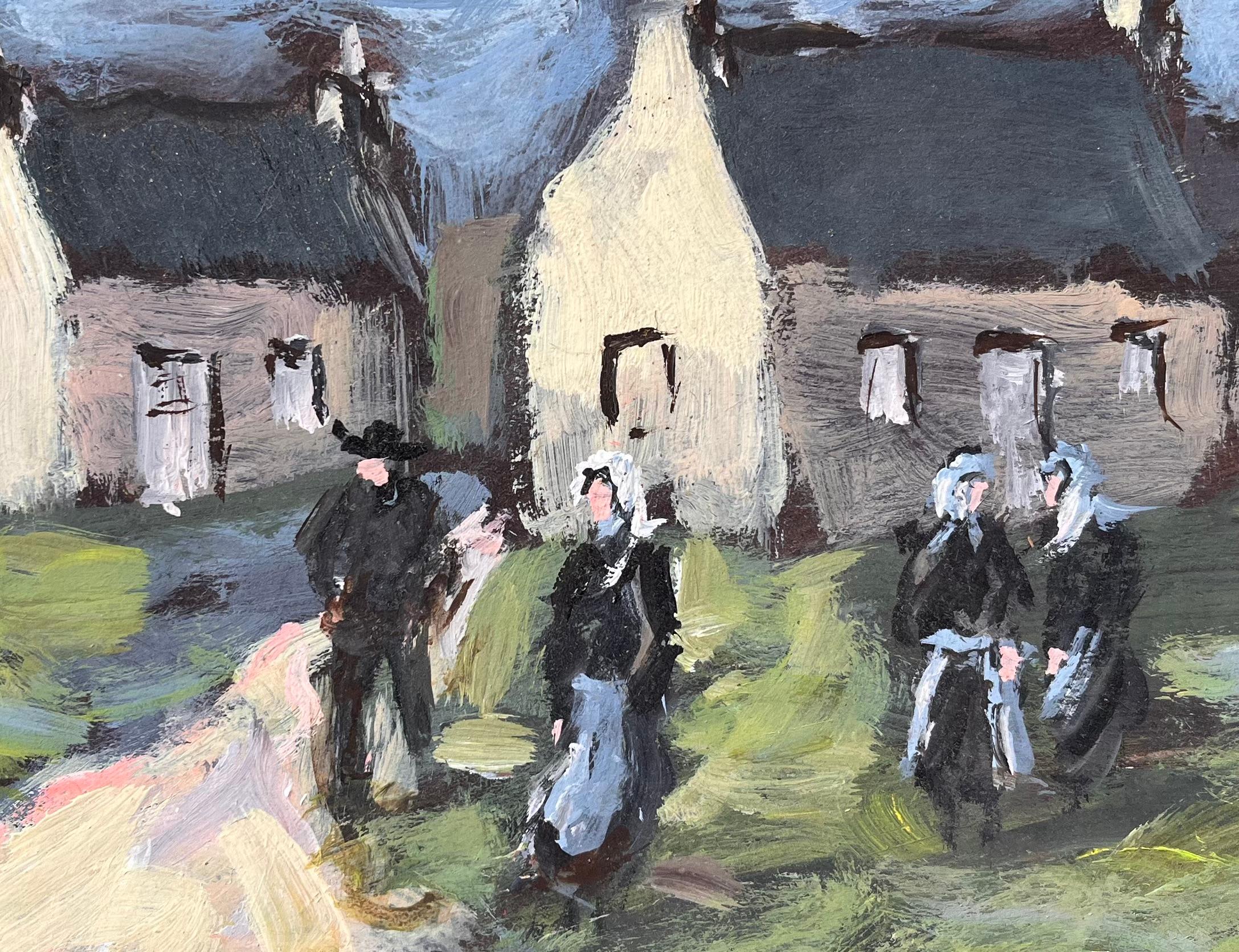 Peinture impressionniste française d'un village breton avec une robe traditionnelle en vente 2