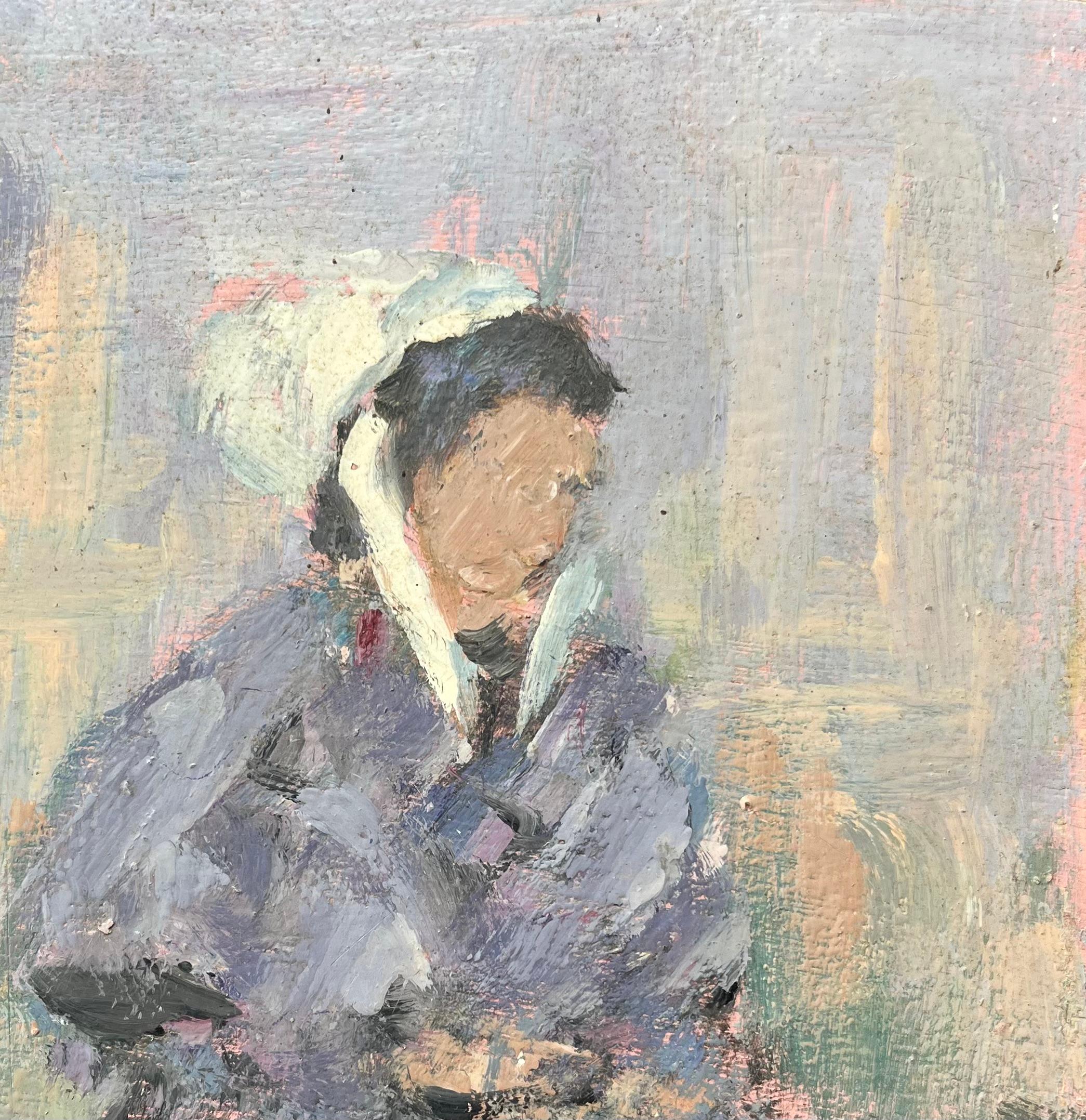 Quadro impressionista francese di donna bretone in abito tradizionale a St. Briac in vendita 1