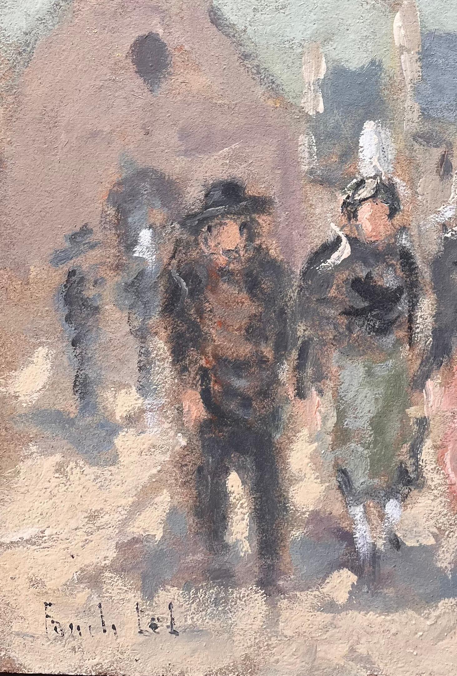 Französischer Impressionist Gemälde der bretonischen Frauen beim Verlassen der Church's Sortie de Messe (Grau), Abstract Painting, von Fanch Lel
