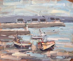 Vintage French Impressionist Painting of Fishing Boats at Rivedoux Harbour Île de Ré
