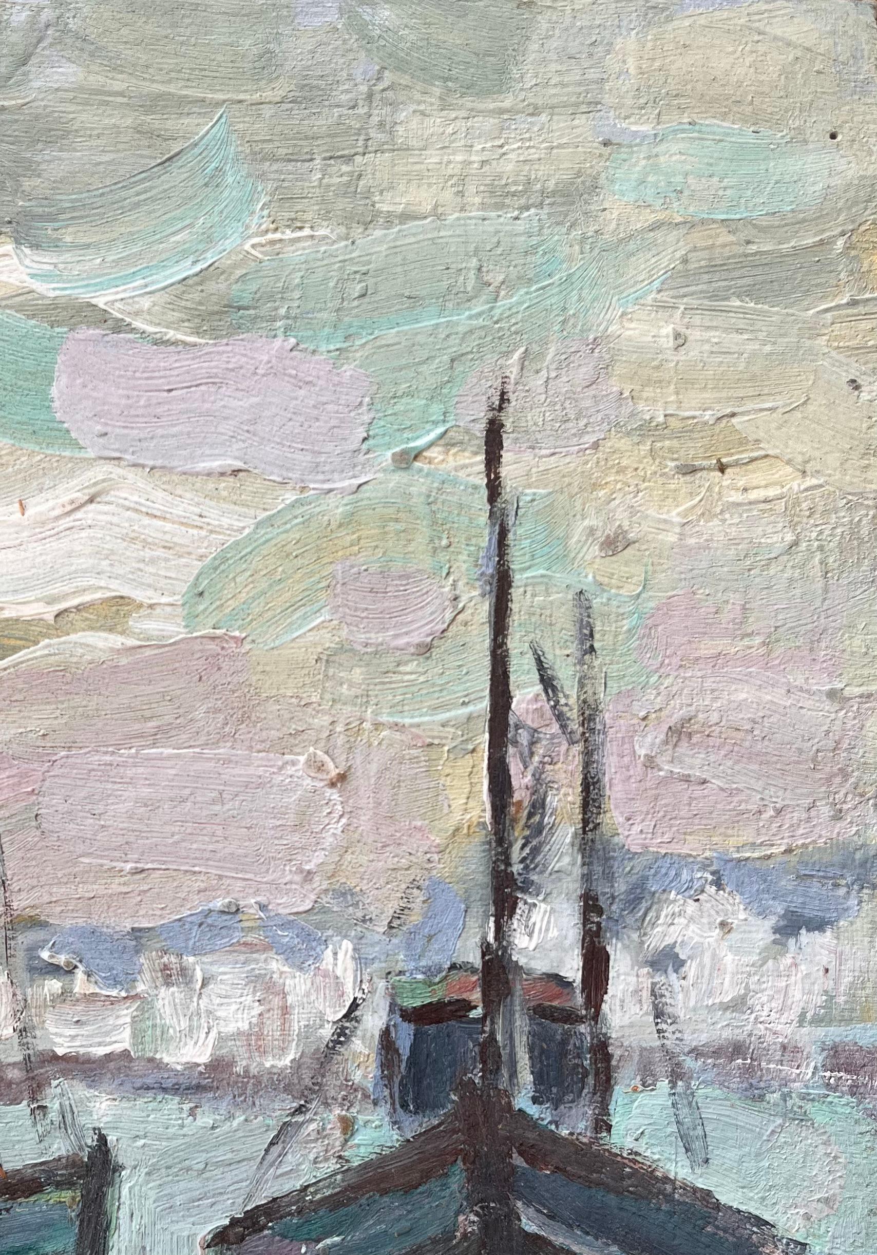 Titre : Peinture impressionniste française de bateaux de pêche au Croisic Bretagne
Par Fanch Lel
Signé : oui
Taille : 10.75 x 8.75 pouces (hauteur x largeur)
Peinture à l'huile sur carton, non encadrée
Condit : La peinture est en bon état, avec une