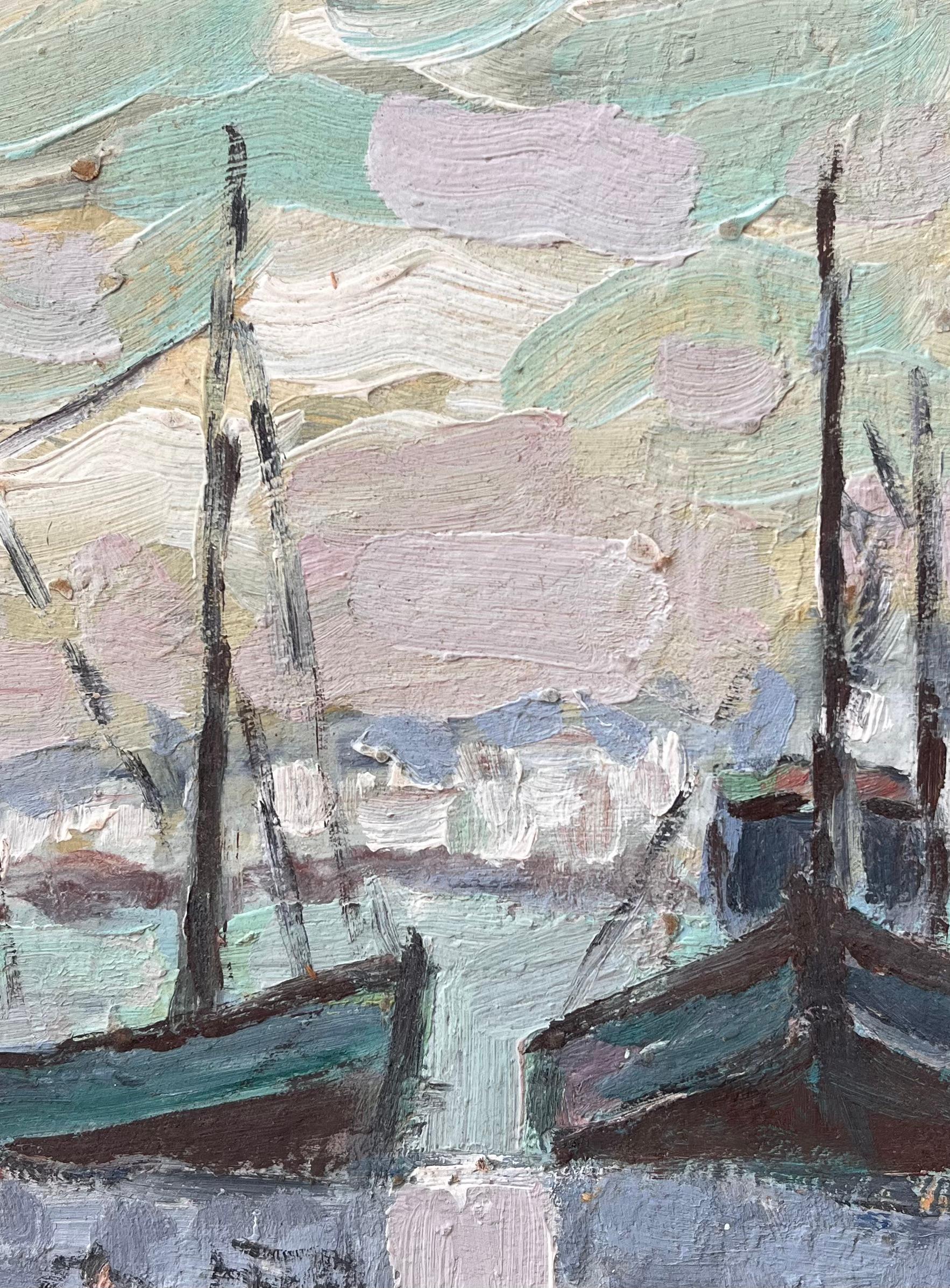 Peinture impressionniste française représentant des bateaux de pêche dans la Croisicic Brittany en vente 1