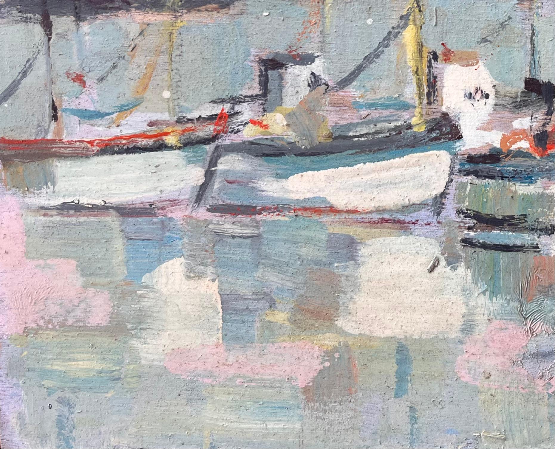 Titolo: Quadro impressionista francese di barche da pesca ormeggiate e faro
Da Fanch Lel
Firmato: Yes One
Dimensioni: 8,75 x 10,75 pollici (altezza x larghezza)
Pittura a olio su tavola, senza cornice
Condit: Il dipinto è in buone condizioni e