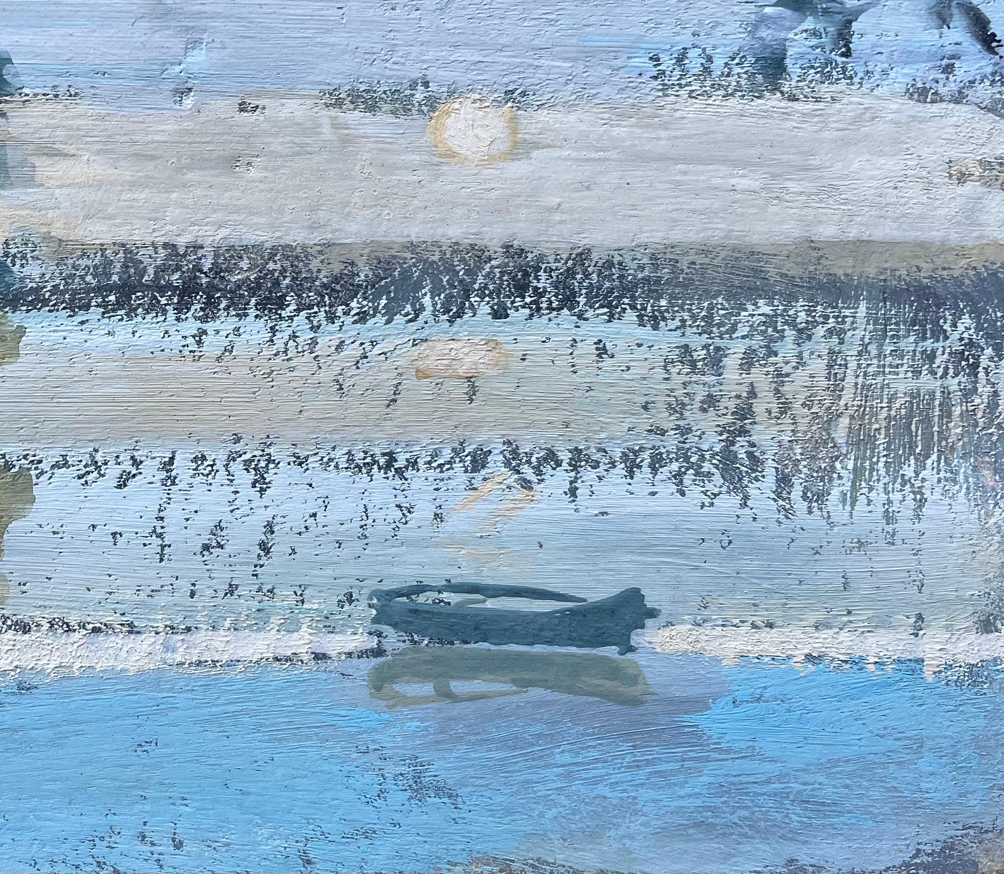 Titolo: Pezzo impressionista francese raffigurante Riflessi su un lago fermo con barca e alberi
da Fanch Lel
Dimensioni: 7,25 pollici (altezza) x 9,5 pollici (larghezza)
Pittura a guazzo su cartoncino, senza cornice
Condit: Il dipinto è in buone