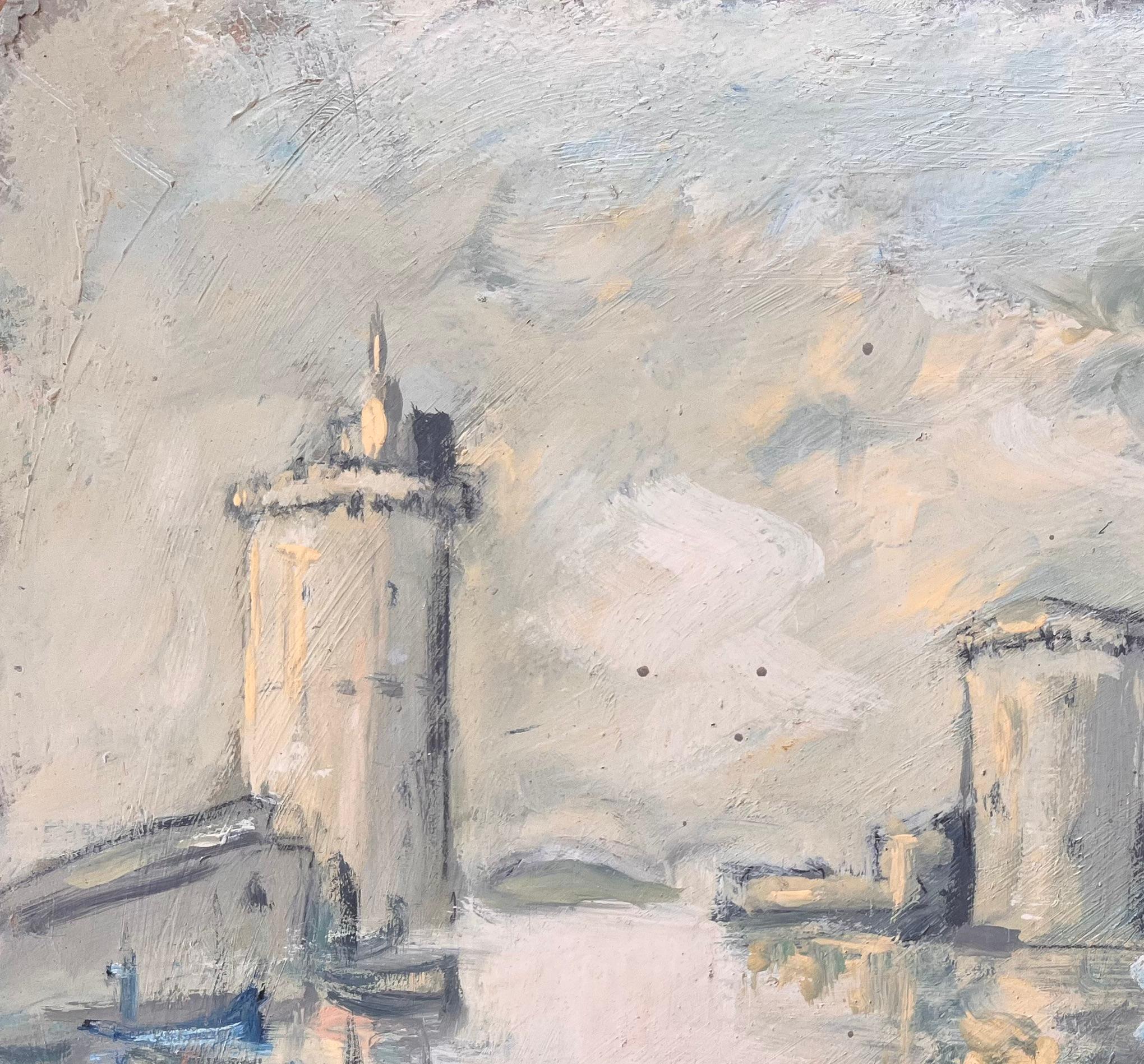 Titolo: Scena impressionista francese del porto di La Rochelle con torri e barche nel porto
Da Fanch Lel
Firmato: sì
Dimensioni: 13 x 16,25 pollici (altezza x larghezza)
Pittura a olio su tavola, senza cornice
Condit: Il dipinto è in buone
