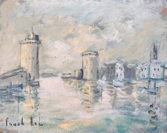 French Impressionist Port Scene of La Rochelle Towers and Boats in Harbour