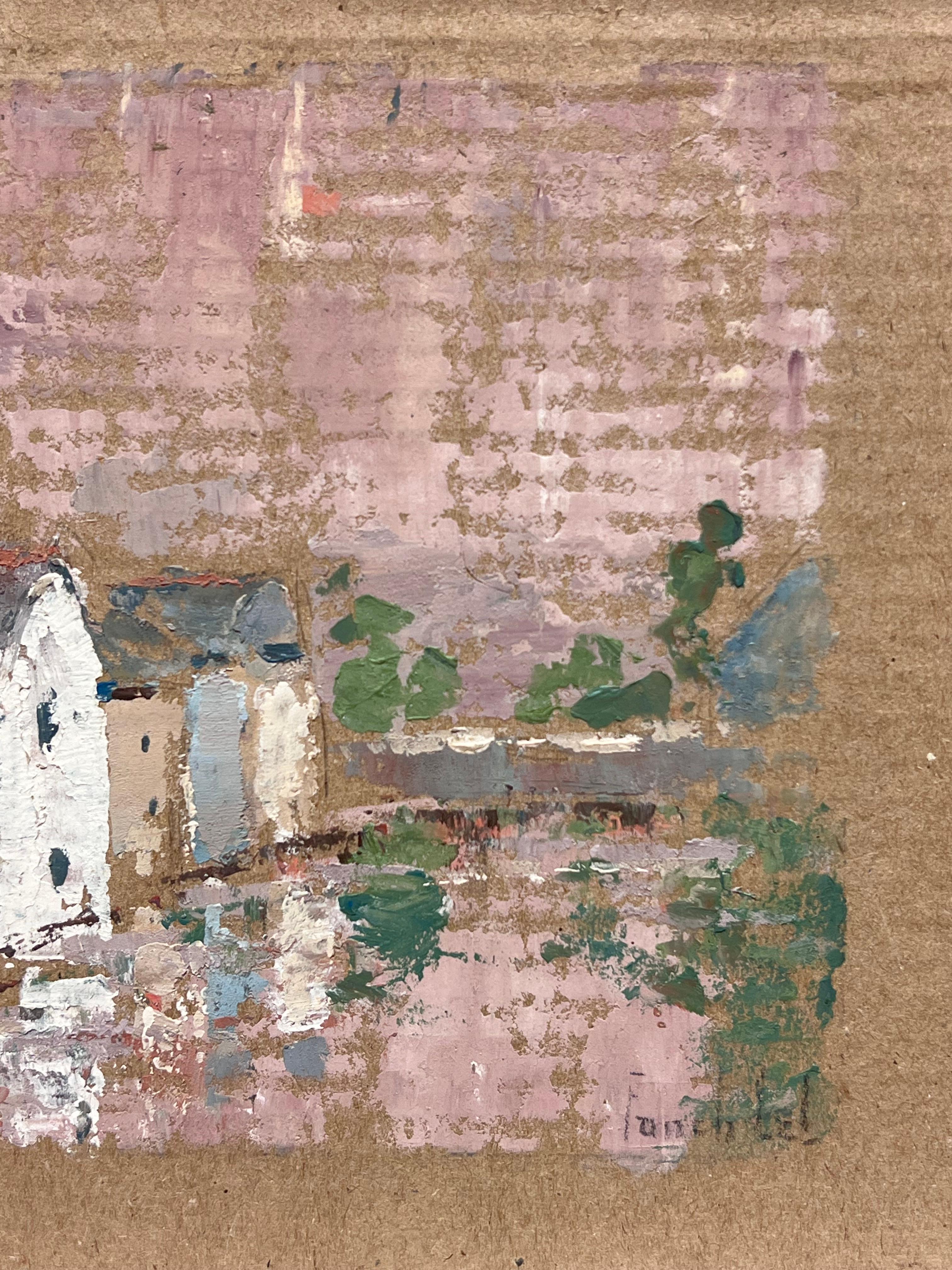 Pittura ad olio impressionista francese: scena di villaggio tranquillo con riflessi - Painting Impressionismo di Fanch Lel