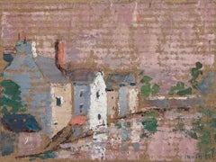 French Impressionist Quiet Village Scene with Reflections Oil Painting