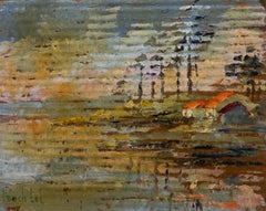 French Impressionist Red Roof Cottages and Reflective Waters Oil Painting
